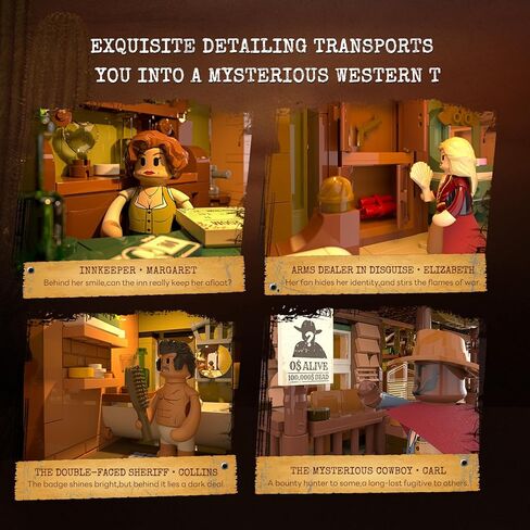 Western-Inn Lighting-Building-Bricks Set - 2682 Pcs The Old West Inn Light Construction Hotel Building Model Set for Adults and West Lovers in Kuwait