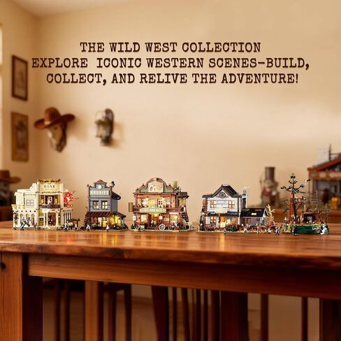 Western-Inn Lighting-Building-Bricks Set - 2682 Pcs The Old West Inn Light Construction Hotel Building Model Set for Adults and West Lovers in Kuwait
