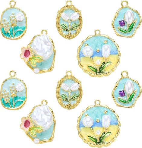 Flower Charms 18K Gold Plated Brass Enamel Charms Vintage Floral Pendants for Bracelet Earring Necklace in Saudi Arabia