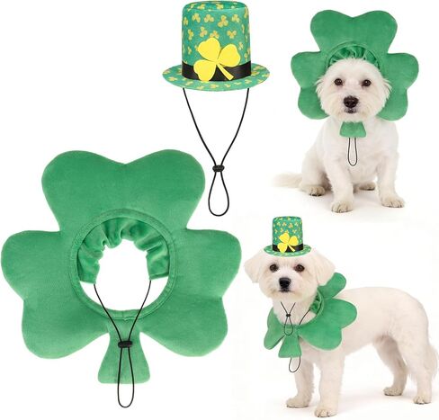 KOOLTAIL St. Patrick’s Day Dog Costume 2 Pcs Set, Pet Outfits with Irish Leprechaun Hat, Shamrock Headband&Collar Cone for Small Medium Large Dogs Cats, Funny Holiday Puppy Party Cosplay Clothes in Kuwait