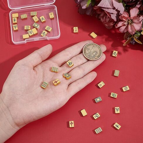 NBEADS 48Pcs 12 Styles Golden Mahjong Beads Bulk, Alloy Enamel Charm Beads with 1.4mm Hole for Necklace Making Handmade Cultural Jewelry Accessories in Saudi Arabia