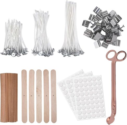 180 Pcs Candle Wicks for Candle Making Kit: 150 Cotton Wicks & 30 Wood Wicks with Candle Making Tools（Wick Holders、Stickers、Wick Trimmer） Thick 4"+6"+8" for Candle Making,Candle DIY in Kuwait