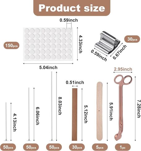 180 Pcs Candle Wicks for Candle Making Kit: 150 Cotton Wicks & 30 Wood Wicks with Candle Making Tools（Wick Holders、Stickers、Wick Trimmer） Thick 4"+6"+8" for Candle Making,Candle DIY in Kuwait