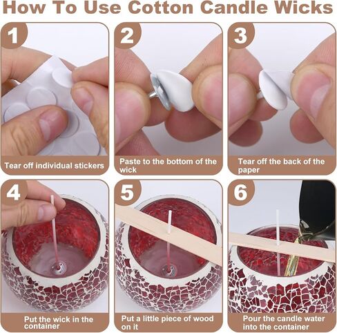 180 Pcs Candle Wicks for Candle Making Kit: 150 Cotton Wicks & 30 Wood Wicks with Candle Making Tools（Wick Holders、Stickers、Wick Trimmer） Thick 4"+6"+8" for Candle Making,Candle DIY in Kuwait