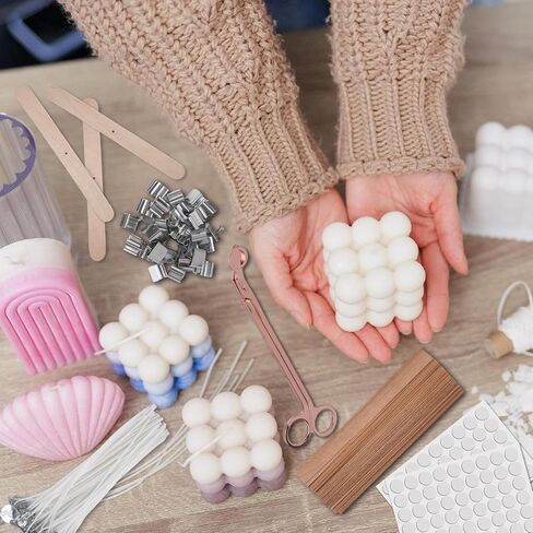 180 Pcs Candle Wicks for Candle Making Kit: 150 Cotton Wicks & 30 Wood Wicks with Candle Making Tools（Wick Holders、Stickers、Wick Trimmer） Thick 4"+6"+8" for Candle Making,Candle DIY in Kuwait