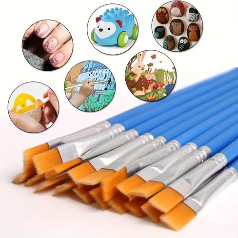 فرشاة طلاء للأطفال بشعيرات نايلون ومجموعة أقلام 30 قطعة طرف مسطح أزرق وخط رفيع للألوان المائية من الأكريليك للاستخدام المدرسي بنفسك in Saudi Arabia