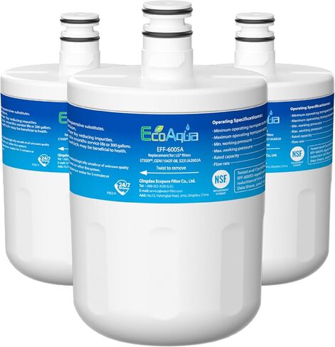 EcoAqua EFF-6005A Replacement for LG® LT500P®, 5231JA2002A, ADQ72910901, Kenmore GEN11042FR-08, 9890, 46-9890 Refrigerator Water Filter, 3 Pack in Saudi Arabia