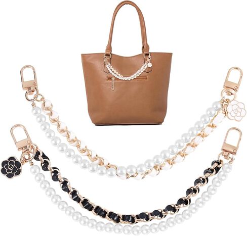 2pcs Pearl Purse Chain Extender, Black White Gold Bag Strap Replacement Charms Handbag Chain Straps with Metal Buckle Purse Making Supplies for Short Handle Shoulder Crossbody Bags Accessories in Saudi Arabia