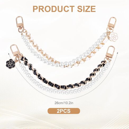 2pcs Pearl Purse Chain Extender, Black White Gold Bag Strap Replacement Charms Handbag Chain Straps with Metal Buckle Purse Making Supplies for Short Handle Shoulder Crossbody Bags Accessories in Saudi Arabia