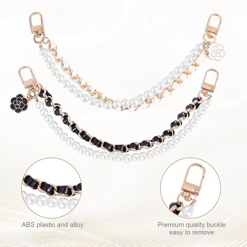 2pcs Pearl Purse Chain Extender, Black White Gold Bag Strap Replacement Charms Handbag Chain Straps with Metal Buckle Purse Making Supplies for Short Handle Shoulder Crossbody Bags Accessories in Saudi Arabia