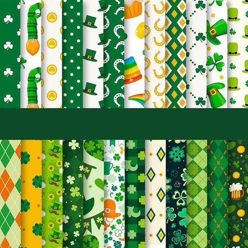St. Patrick's Day Scrapbook Paper 6x6, 24 Sheets Shamrock Green Single Sided Scrapbook Paper Cardstock Craft Papers for Junk Journal Scrapbooking Supplies Card Making Album Decor Gift Wraping in Kuwait