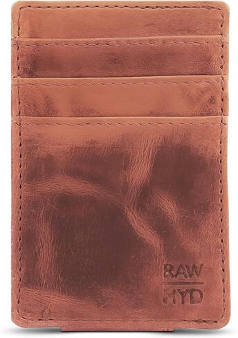 محفظة سفر من الجلد RAW HYD | محفظة مثالية لا يمكن طيها بجيب أمامي, هنتر براون, 2.875" wide, 4.25" tall, .25" thick in Kuwait