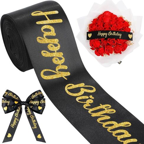 Zeyune 10 Yards Happy Birthday Ribbon Glitter White Gold Heart Ribbon Craft for Hair Bow Wreath Crafts Gift Wrapping Flower Bouquet Anniversary Wedding Decor Birthday Party Supply(2 Inch) in Saudi Arabia