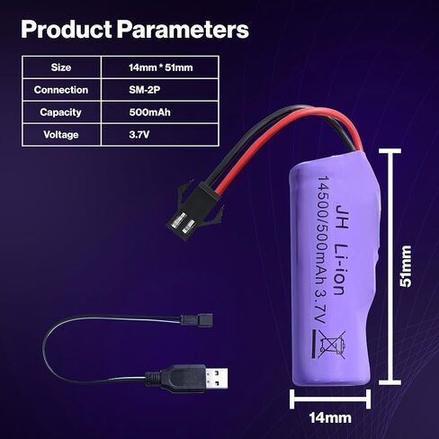 بطارية ليثيوم أيون قابلة لإعادة الشحن من تيتون 3.7 فولت 500 مللي أمبير في الساعة مع قابس SM-2P وشاحن USB - حزمة بطارية سيارة RC للتحكم عن بعد في السيارة المثيرة والشاحنة والقارب ووحدة التحكم - حزمة واحدة لاستبدال بطارية لعبة RC in Kuwait