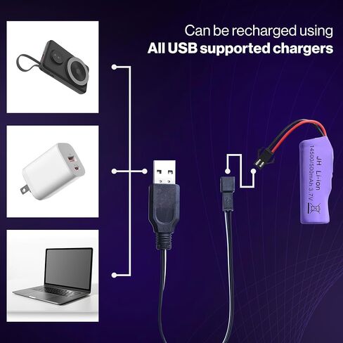 بطارية ليثيوم أيون قابلة لإعادة الشحن من تيتون 3.7 فولت 500 مللي أمبير في الساعة مع قابس SM-2P وشاحن USB - حزمة بطارية سيارة RC للتحكم عن بعد في السيارة المثيرة والشاحنة والقارب ووحدة التحكم - حزمة واحدة لاستبدال بطارية لعبة RC in Kuwait