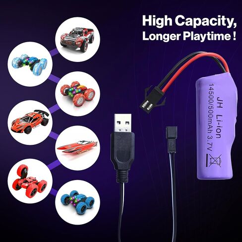 بطارية ليثيوم أيون قابلة لإعادة الشحن من تيتون 3.7 فولت 500 مللي أمبير في الساعة مع قابس SM-2P وشاحن USB - حزمة بطارية سيارة RC للتحكم عن بعد في السيارة المثيرة والشاحنة والقارب ووحدة التحكم - حزمة واحدة لاستبدال بطارية لعبة RC in Kuwait