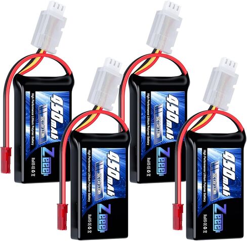 Zeee 2S Lipo Battery 450mAh 7.4V 50C Soft Pack RC Battery with JST Plug for FPV Drone Quadcopter Helicopter Airplane RC Boat RC Car RC Models(4 Pack) in Saudi Arabia