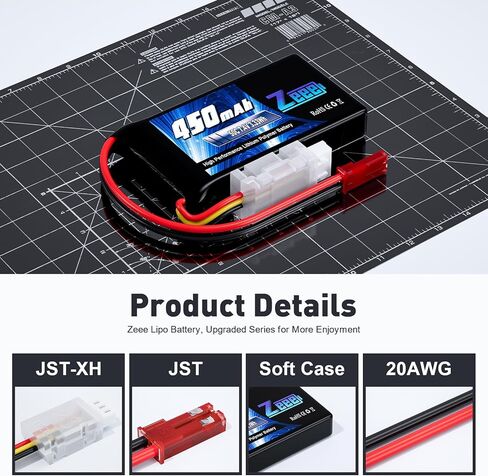 Zeee 2S Lipo Battery 450mAh 7.4V 50C Soft Pack RC Battery with JST Plug for FPV Drone Quadcopter Helicopter Airplane RC Boat RC Car RC Models(4 Pack) in Saudi Arabia