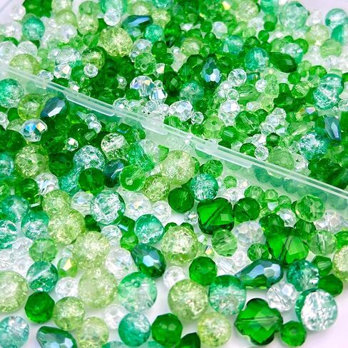 800PCS Green Glass Beads, Assorted Crystal Loose Shiny Beads for Jewelry Making, Earring, Necklace, Bracelet, Crafts DIY in Saudi Arabia