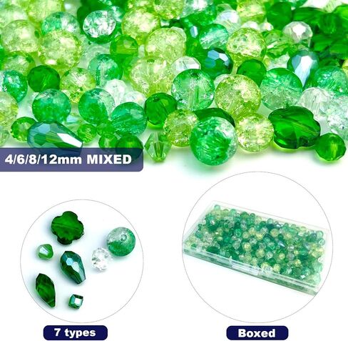 800PCS Green Glass Beads, Assorted Crystal Loose Shiny Beads for Jewelry Making, Earring, Necklace, Bracelet, Crafts DIY in Saudi Arabia