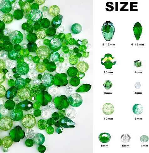 800PCS Green Glass Beads, Assorted Crystal Loose Shiny Beads for Jewelry Making, Earring, Necklace, Bracelet, Crafts DIY in Saudi Arabia