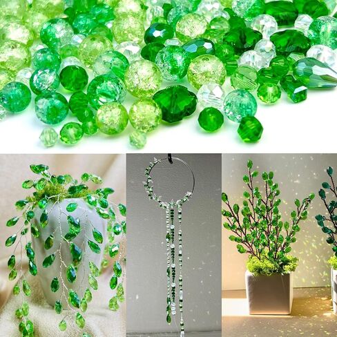 800PCS Green Glass Beads, Assorted Crystal Loose Shiny Beads for Jewelry Making, Earring, Necklace, Bracelet, Crafts DIY in Saudi Arabia