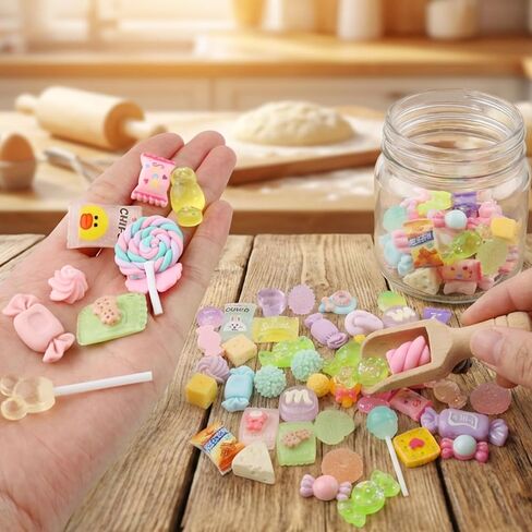 50Pcs Candy Charms Assorted Cute Decoden Embellishments, Kawaii Accessories,Bulk Lollipop Bow Rainbow Flatback Resin Charm for Phone Junk Cases,Scrapbooking Crafting & DIY Decoration in Saudi Arabia