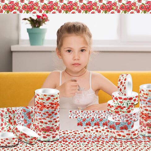 Adirasenotek 12 Rolls Red Poppy Washi Tape Set,Floral Washi Tape Decorative Paper Stickers Decorative Tapes for DIY Art Crafts Wrapping Decor Junk Journal Scrapbooking Gifts Stickers in Saudi Arabia