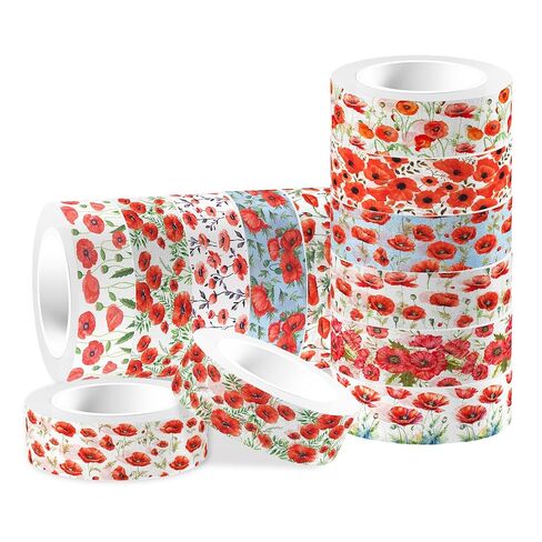 Adirasenotek 12 Rolls Red Poppy Washi Tape Set,Floral Washi Tape Decorative Paper Stickers Decorative Tapes for DIY Art Crafts Wrapping Decor Junk Journal Scrapbooking Gifts Stickers in Saudi Arabia