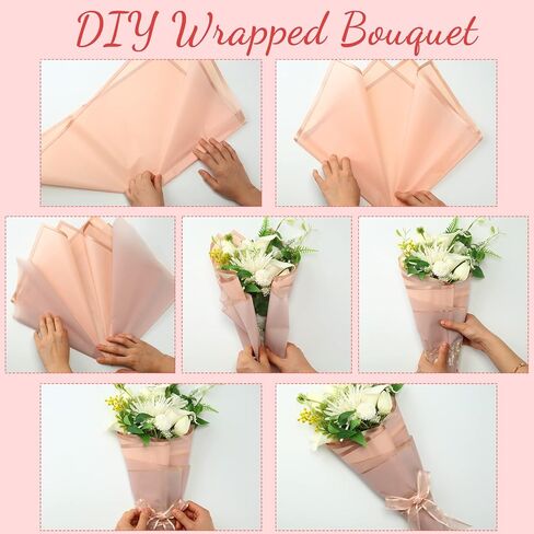 Outus 106 Pcs Valentines Pink Flower Wrapping Paper with Ribbon Waterproof Floral Wrapping Paper Frosted Packaging for Valentine's Day Wedding Birthday Anniversary Decoration in Saudi Arabia