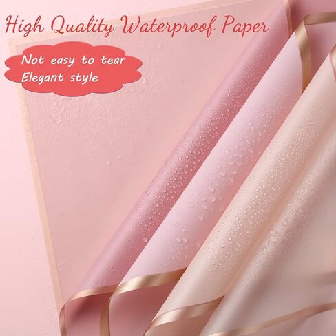 Outus 106 Pcs Valentines Pink Flower Wrapping Paper with Ribbon Waterproof Floral Wrapping Paper Frosted Packaging for Valentine's Day Wedding Birthday Anniversary Decoration in Saudi Arabia