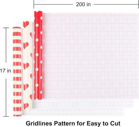 Valentines Day Wrapping Paper Rolls, 3PC Gift Wrap Set with Hearts, Stripes, and Polka Dots, 17 x 200 inch Each, Elegant Red and Yellow Designs for Wedding, Anniversary, Bridal or Baby Shower Gifts in Saudi Arabia