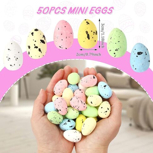 JULBEAR 50PCS Easter Mini Eggs, Easter Multi-Color Foam Egg Decorations, Artificial Bird Eggs, Party Decorative Easter Eggs, Speckled Eggs for Kid Art Crafts Supplies Basket Stuffers Assorted Color in Saudi Arabia