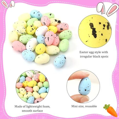 JULBEAR 50PCS Easter Mini Eggs, Easter Multi-Color Foam Egg Decorations, Artificial Bird Eggs, Party Decorative Easter Eggs, Speckled Eggs for Kid Art Crafts Supplies Basket Stuffers Assorted Color in Saudi Arabia