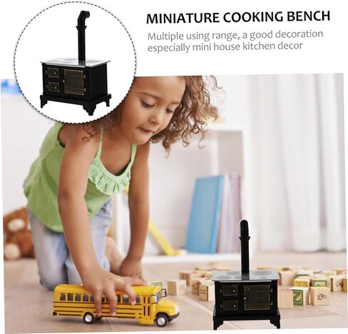 BESTonZON Mini House Furniture Model Iron Cooking Bench with Long Chimney Realistic Miniature Dollhouse Stove Decoration Tasteless Craft for Miniature Home and Desktop Ornament in Saudi Arabia