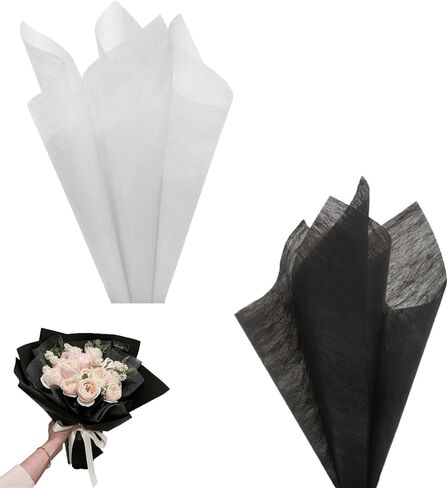 ArrErr 76 Sheets Flower Wrapping Tissue Paper Waterproof Soft Silky Floral Wrapping Flower Lining Papers Liners for Flower Bouquet Packaging Florists Flowers Arrangement Craft Project Black and White in Saudi Arabia