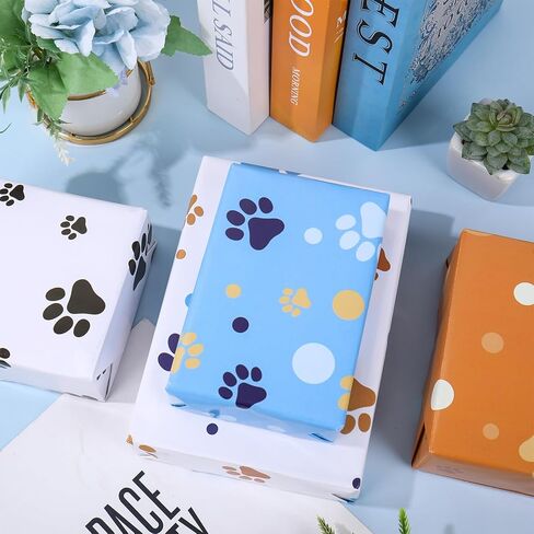 FYSUIMU 8 Sheets Blue Dog Theme Wrapping Paper -Not Roll- Dog Paw Print Gift Wrap Paper Folded Flat for Baby Shower Birthday Party Holiday DIY Crafts, 19.7 x 27.6 Inch in Saudi Arabia
