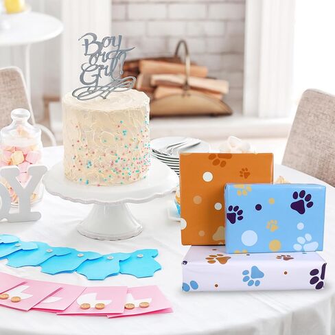 FYSUIMU 8 Sheets Blue Dog Theme Wrapping Paper -Not Roll- Dog Paw Print Gift Wrap Paper Folded Flat for Baby Shower Birthday Party Holiday DIY Crafts, 19.7 x 27.6 Inch in Saudi Arabia