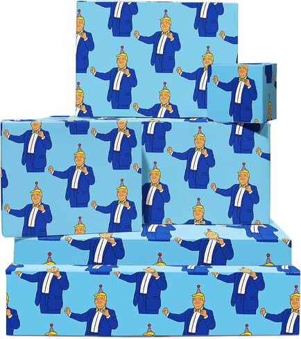CENTRAL 23 Donald Trump Wrapping Paper - 6 Sheets Of Birthday Gift Wrap - Trump Dancing - Funny Wrapping Paper For Men Women - Blue - Recyclable in Saudi Arabia
