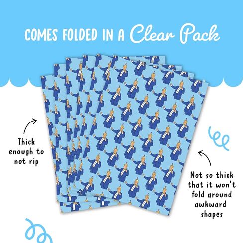 CENTRAL 23 Donald Trump Wrapping Paper - 6 Sheets Of Birthday Gift Wrap - Trump Dancing - Funny Wrapping Paper For Men Women - Blue - Recyclable in Saudi Arabia