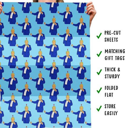 CENTRAL 23 Donald Trump Wrapping Paper - 6 Sheets Of Birthday Gift Wrap - Trump Dancing - Funny Wrapping Paper For Men Women - Blue - Recyclable in Saudi Arabia