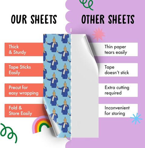 CENTRAL 23 Donald Trump Wrapping Paper - 6 Sheets Of Birthday Gift Wrap - Trump Dancing - Funny Wrapping Paper For Men Women - Blue - Recyclable in Saudi Arabia