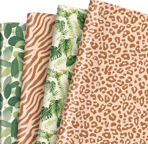 AnyDesign 8 Sheets Animal Print Wrapping Paper - Not Roll - Safari Animal Greenery Leaves Gift Wrap Paper Folded Flat for DIY Crafts Birthday Holiday Jungle Party, 19.7 x 27.6 Inch in Saudi Arabia