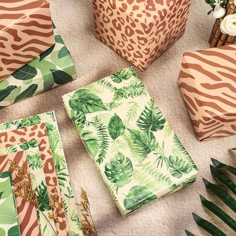AnyDesign 8 Sheets Animal Print Wrapping Paper - Not Roll - Safari Animal Greenery Leaves Gift Wrap Paper Folded Flat for DIY Crafts Birthday Holiday Jungle Party, 19.7 x 27.6 Inch in Saudi Arabia