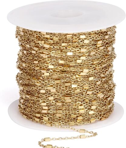 33FT الذهب كابل الأقمار الصناعية سلاسل المجوهرات لفة 1.5MM 18K الذهب PVD مطلي الفولاذ المقاوم للصدأ الأقمار الصناعية مربع مطرز سلسلة بكرة السائبة DIY بها بنفسك صنع المجوهرات قلادة سوار in Saudi Arabia