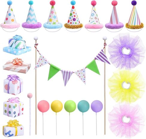 Weysat 22 Pcs Animal Birthday Party Decorations Animal Cake Cupcake Toppers with Mini Hat Gift Box Cake Flag Skirt Lollipop for Jungle Safari Dollhouse Themed Birthday Party Favor Supplies, No Animals in Saudi Arabia