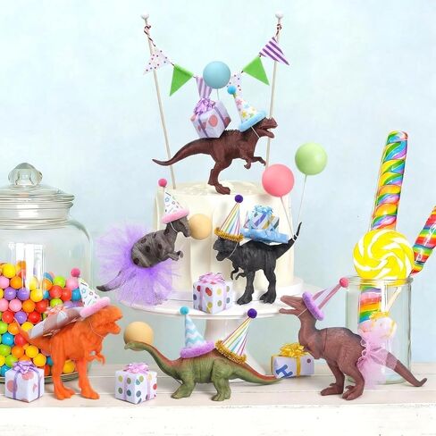 Weysat 22 Pcs Animal Birthday Party Decorations Animal Cake Cupcake Toppers with Mini Hat Gift Box Cake Flag Skirt Lollipop for Jungle Safari Dollhouse Themed Birthday Party Favor Supplies, No Animals in Saudi Arabia