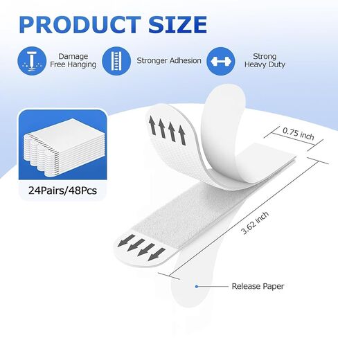 Picture Hanging Strips 24 Pairs(48 Packs) 2.75 * 0.73inch，Damage-Free Hanging Picture Hangers, No Tools Wall Hanger for Home Decor, White Adhesive in Saudi Arabia