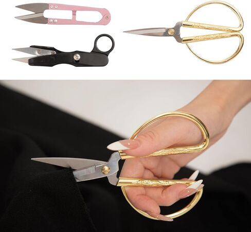 3-Pack Fabric Scissors Set for Sewing, 5.1" Gold Embroidery Scissors, 4.1" Thread Snips & 5.1" Dressmaking Shears, High Carbon Steel, for Sewing, Knitting, DIY Crafts" in Saudi Arabia