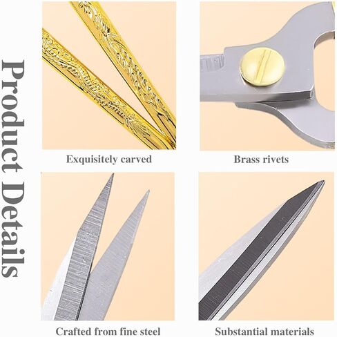 3-Pack Fabric Scissors Set for Sewing, 5.1" Gold Embroidery Scissors, 4.1" Thread Snips & 5.1" Dressmaking Shears, High Carbon Steel, for Sewing, Knitting, DIY Crafts" in Saudi Arabia